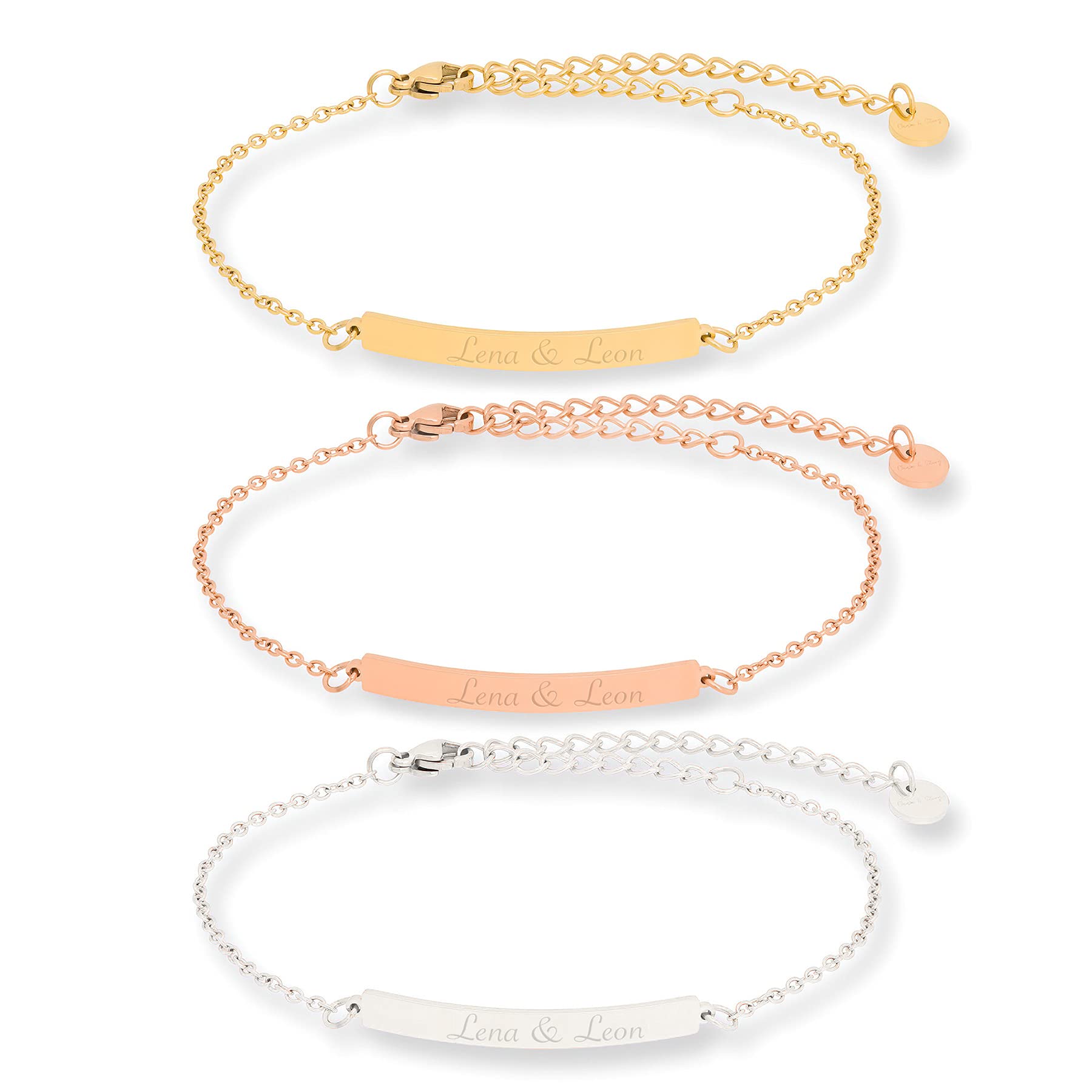 ID Armband mit Gravur | Namensarmband | Partnerarmband | Personalisiertes Geschenk zum Valentinstag Jahrestag Muttertag Geburtstag Hochzeit Freundinnen | 316L Edelstahl | Silber Gold Roségold