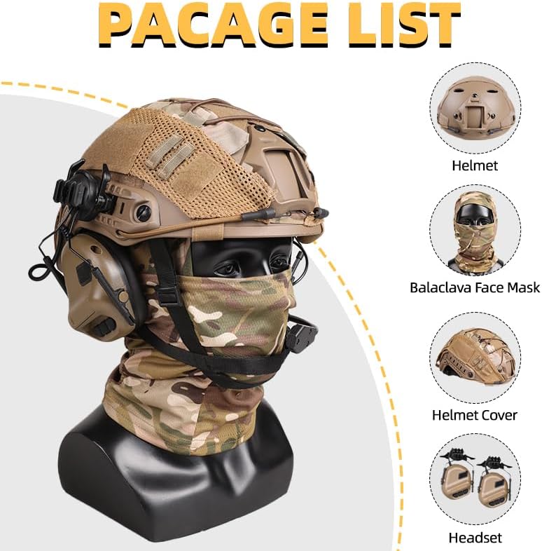 Tactical Helmet with Headset,Adjustable Helmet with Helmet Cover and Fcae Mask for Cosplay Military Tactical Airsoft Gear - Image 2