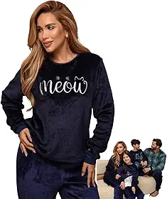 Pijama Feminino de Inverno Fleece Soft Plush Longo Adulto de Frio Manga Longa Família Peluciado Quentinho Grosso Flanelado Xadrez Peluciado Felpudo