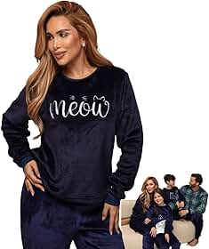 Pijama Feminino de Inverno Fleece Soft Plush Longo Adulto de Frio Manga Longa Família Peluciado Quentinho Grosso Flanelado Xadrez Peluciado Felpudo