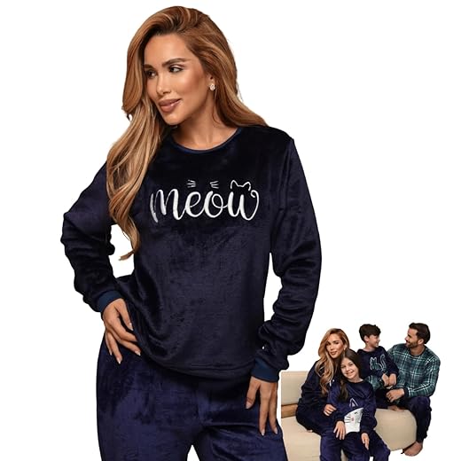 Pijama Feminino de Inverno Fleece Soft Plush Longo Adulto de Frio Manga Longa Família Peluciado Quentinho Grosso Flanelado Xadrez Peluciado Felpudo