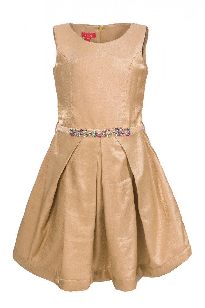 Vestido de fiesta para niña La-V dorado talla 116 con accesorio 4