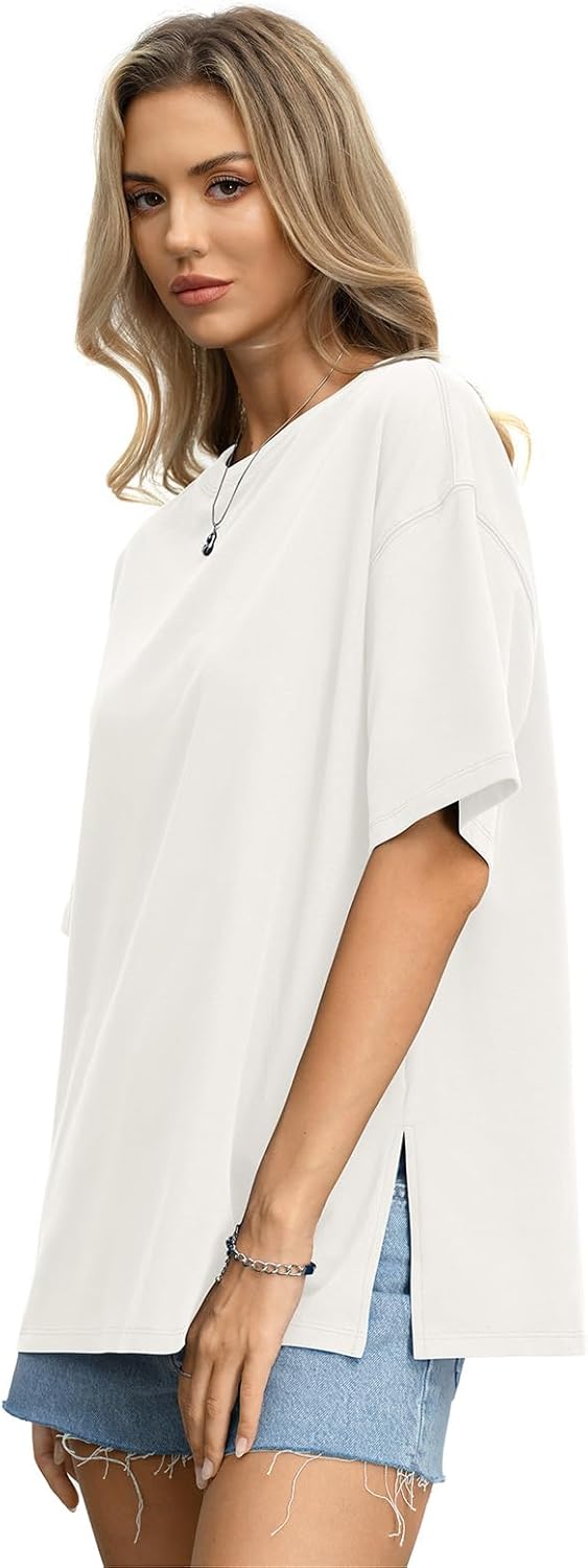 Womens Cotton Oversized T Shirts Side Slit Tops Loose Fit Tee Crewneck Short Sleeve Summer Clothes 2026 - Image 4