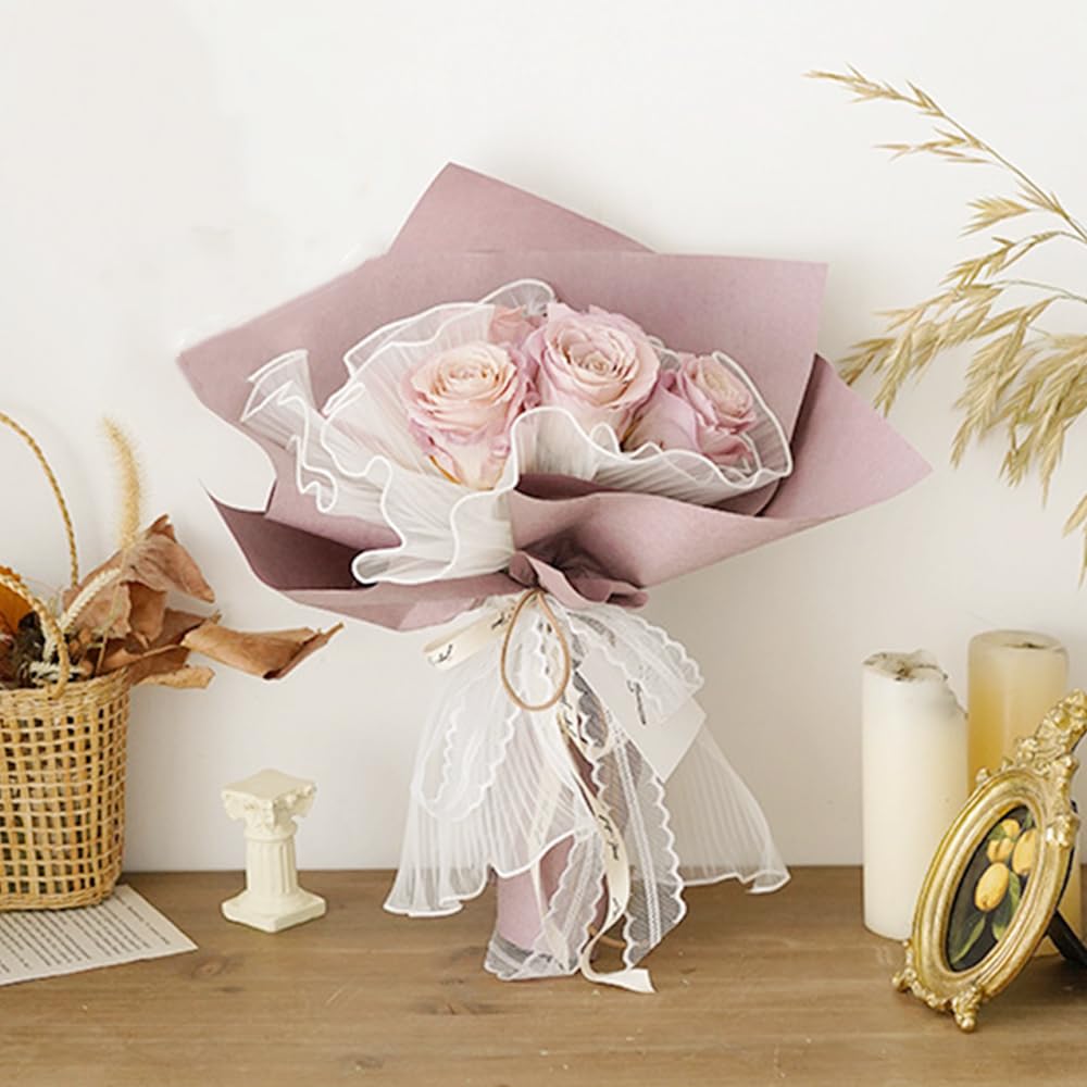 Flower Wrapping Mesh with Bow for Bouquet, Florists, DIYers 4.5 yd, 3Pack