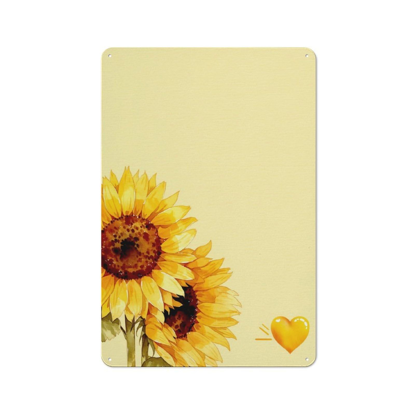 Jubonexis Two Watercolor Sunflowers Bright Yellow Petals Tin Metal Signs Wall Art Decorations for Bar Pub Club Cafe Room Farmhouse White 30x20cm