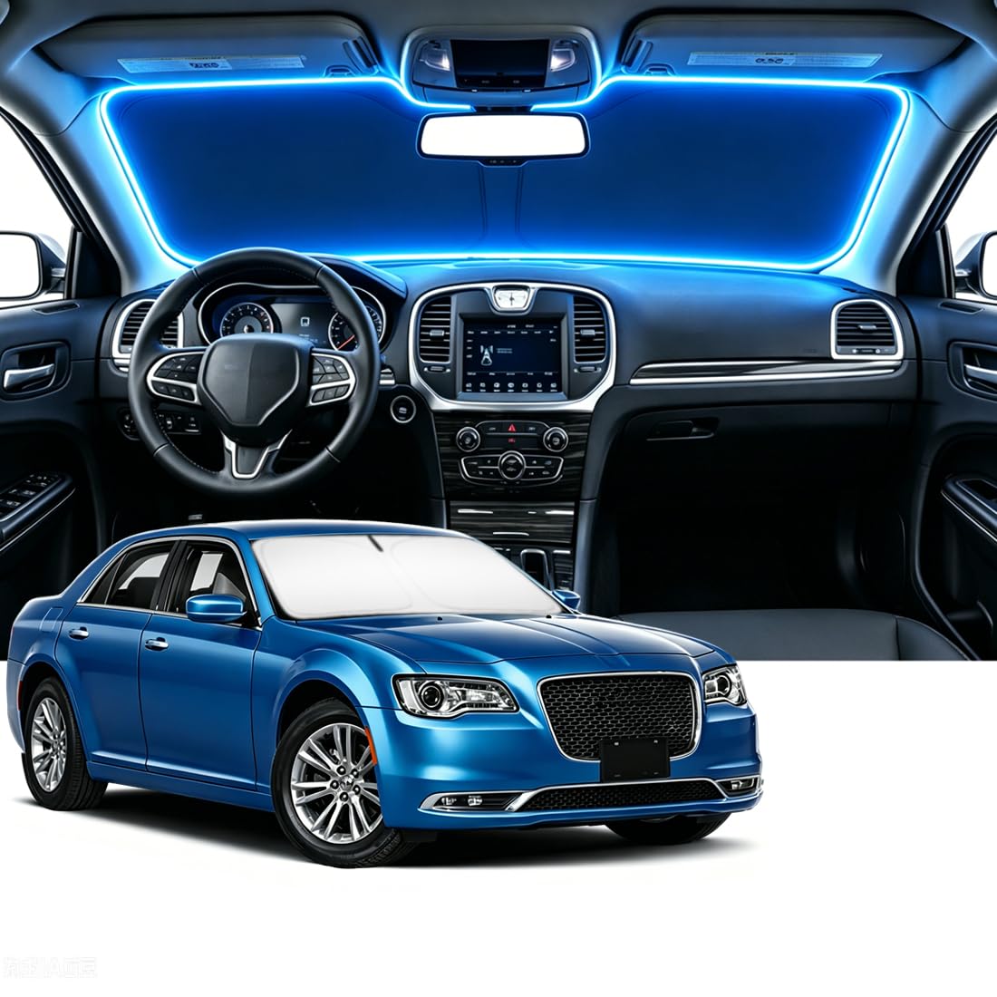 Photo 1 of Windshield Sun Shade for Chrysler 300 300C 2011-2025 Custom Fit Front Window Sun Visor, 4-Layer 240T UV Block & Heat Protection, Keep Your Car Cool