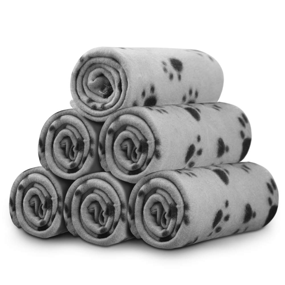 Comsmart Warm Paw Print Blanket/Bed Cover for Dogs and Cats Grey, 6 Pack of 24 x 28 Inches — image 1