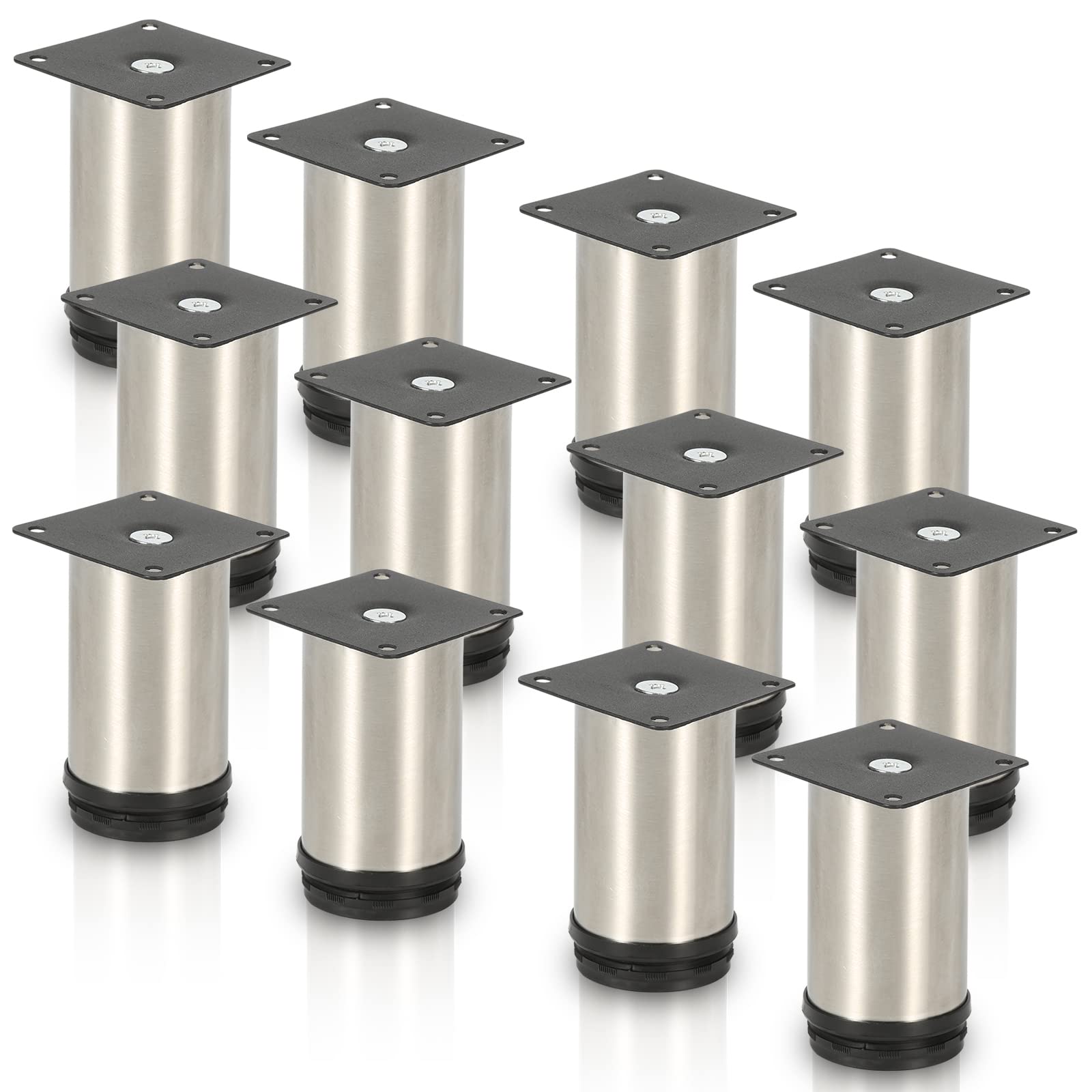 Gimisgu Juego de 12 Patas Mueble, Herrajes para Muebles de Acero Inoxidable, Altura de 120 mm, Altura Ajustable: 15 mm, Soporta hasta 250 kg, Adecuado para Sofá, Cama, Mesita de Noche, Armario