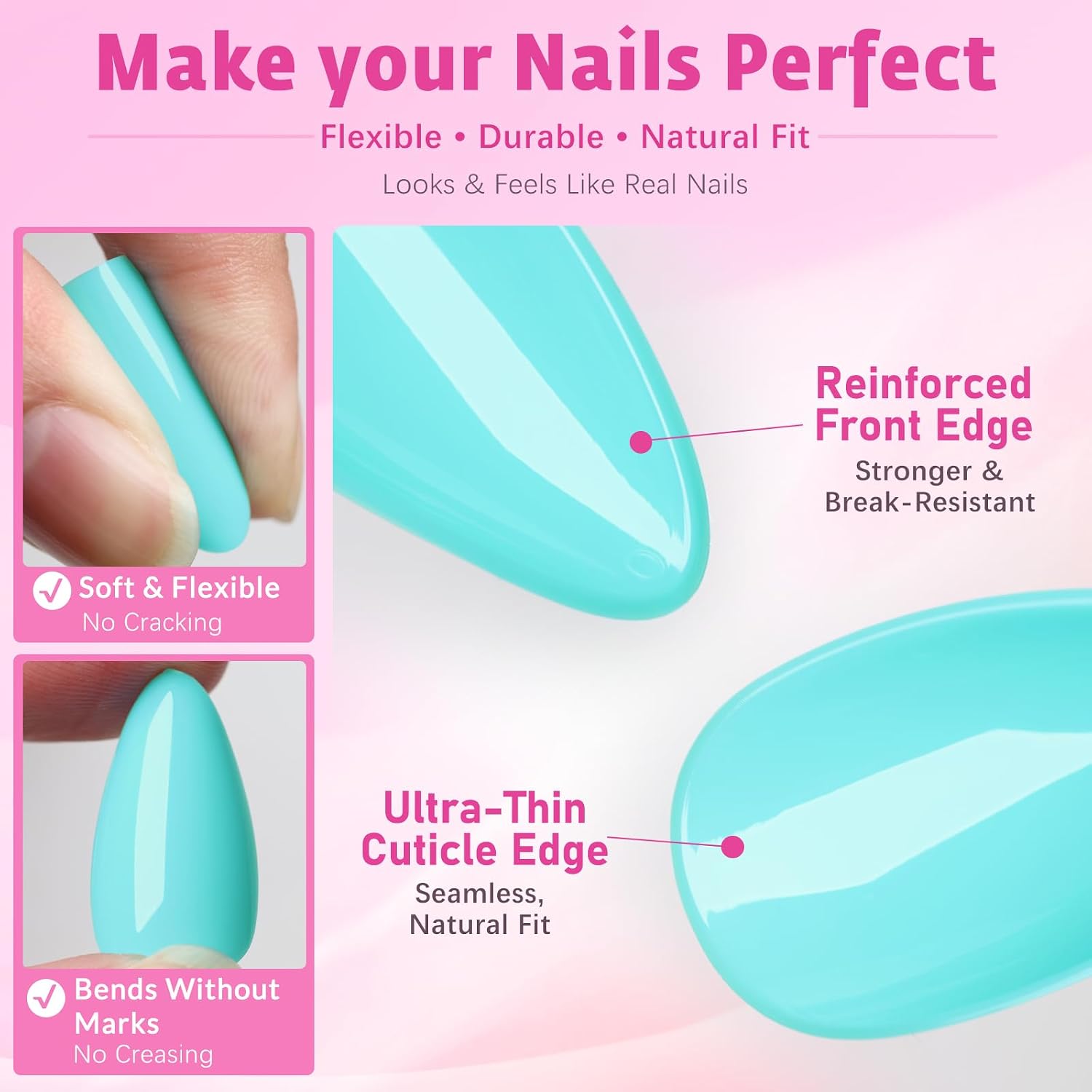 AddFavor Turquoise Press on Nails Almond Fake Nails, 240pcs Almond Press on Nails Medium Arylic Nails Press ons Full Cover Glue on Nail with Adhesive Tabs for Women