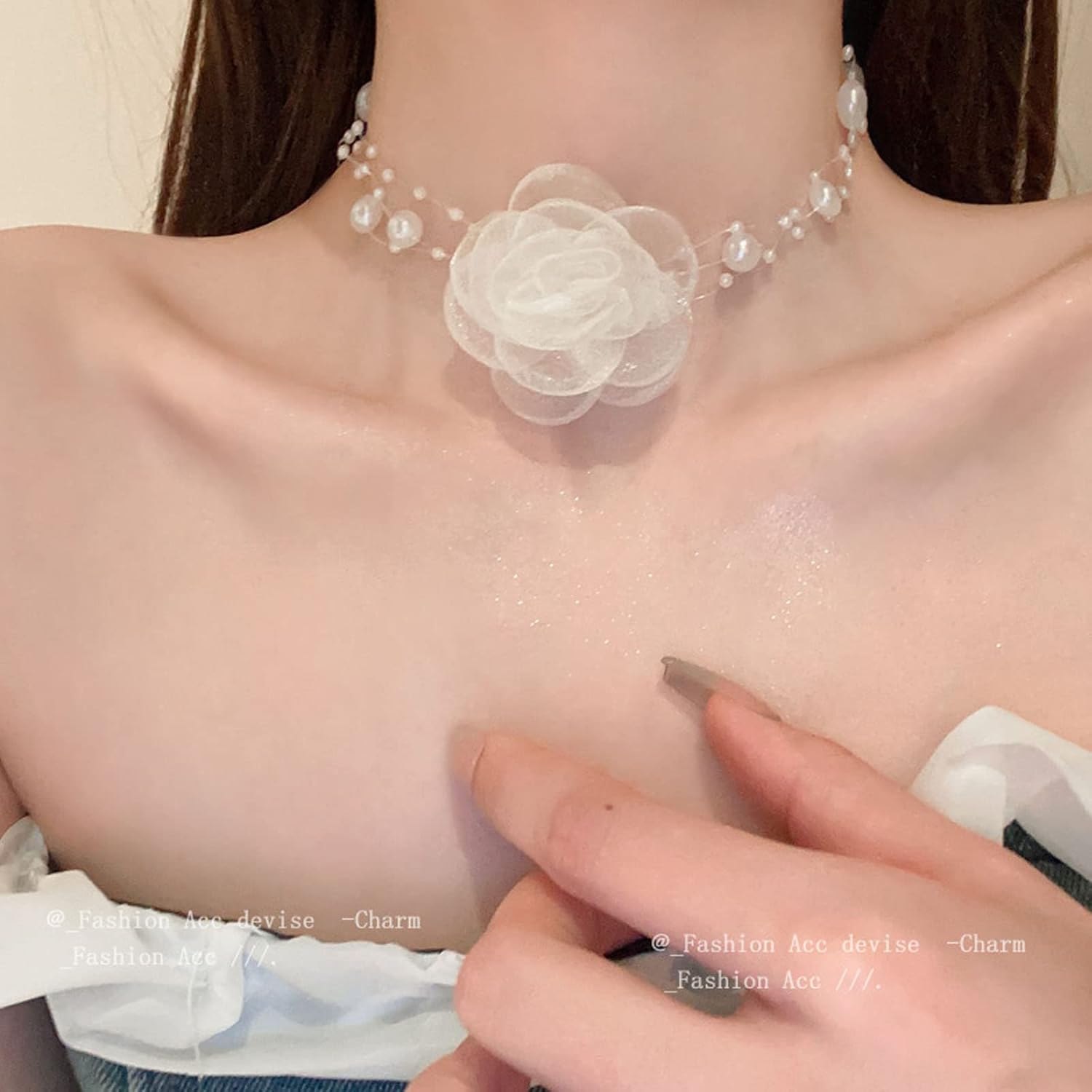 Boho Flower Pearl Choker Necklace for Floral Choker,Women Dainty Pearl Beaded Chain Collar Necklace Flower Necklace for Women Trendy Jewelry - Image 6