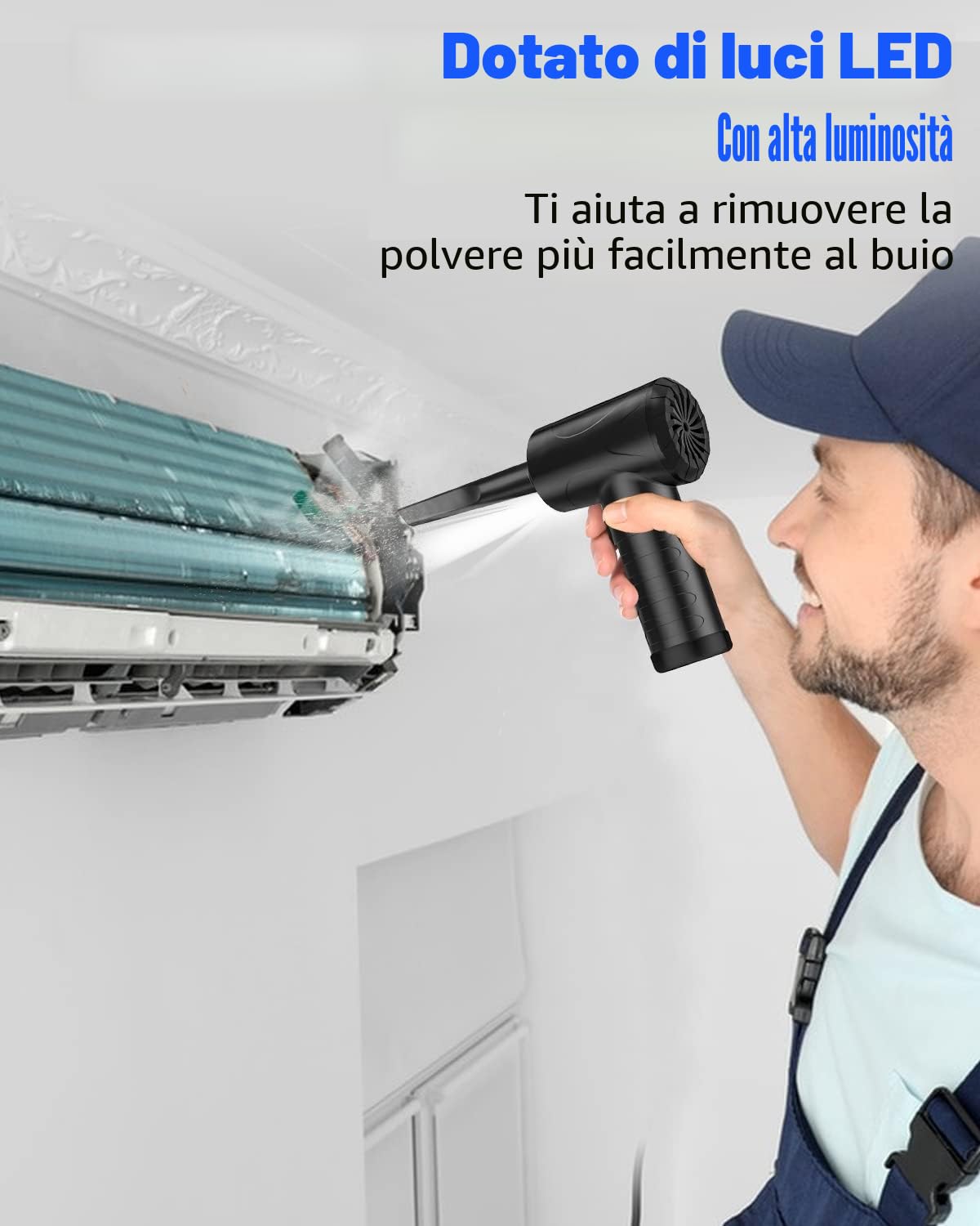 Soffiatore elettrico ad aria compressa, 3 velocità, 91000 giri/min, ricaricabile tramite USB, set di pulizia per PC, batteria da 6000 mAh, per computer portatile, tastiera, auto, ufficio