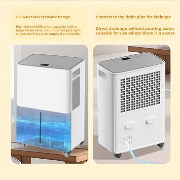 High Power 8L/15L/Day Dehumidifier for Home, Ultra Quiet (<40dB) & Compact Design, Auto Defrost & Drain Hose - Ideal for Large Bedrooms, Living Rooms, Villa Basements (8L)