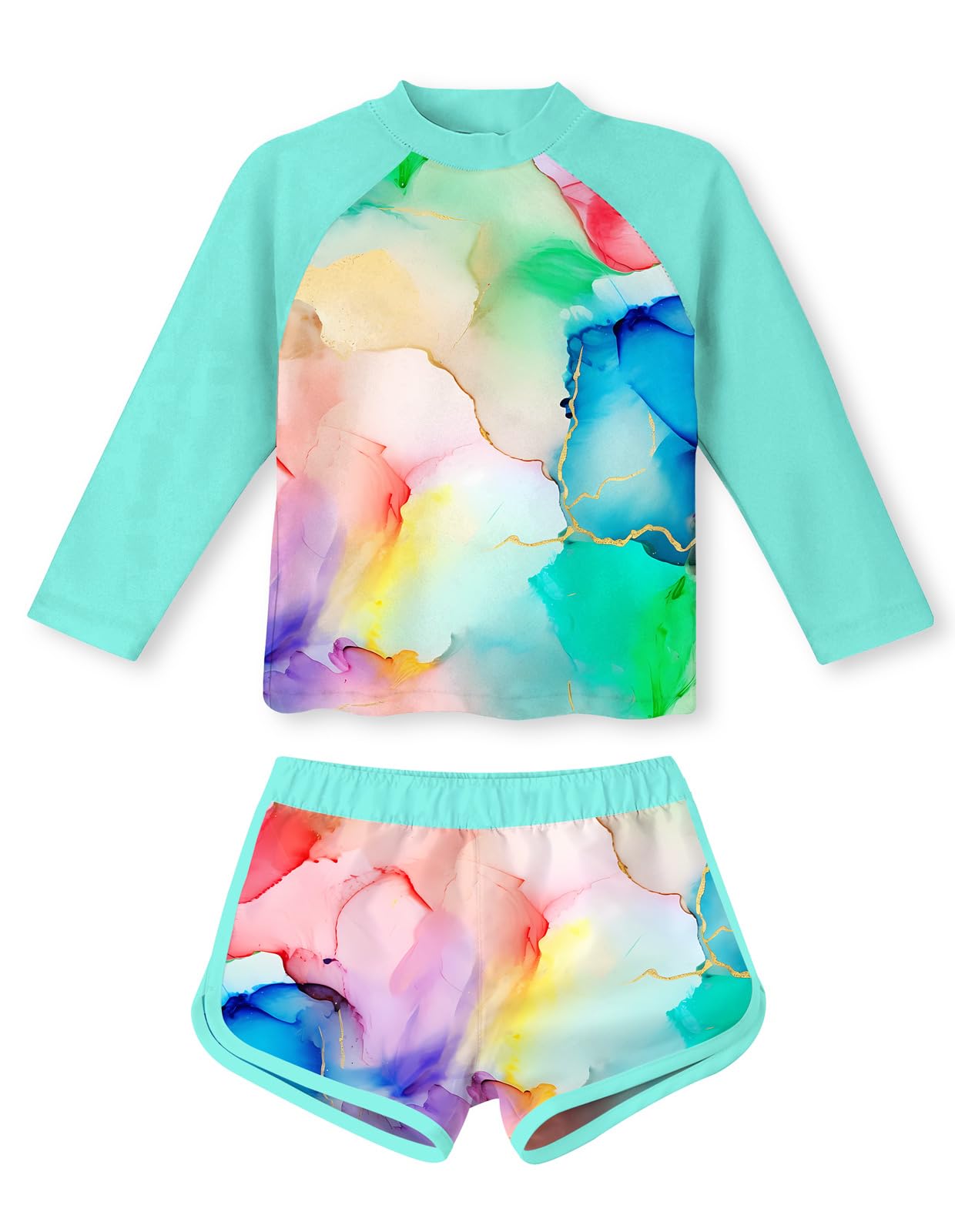 TUONROAD Girls 2 Pieces Rash Guard Swimsuit Long Sleeve Tankini for 4-10Y