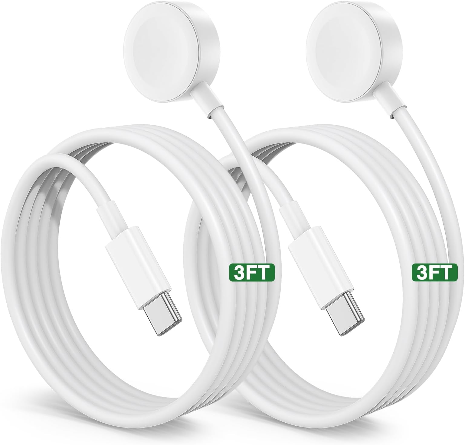 2Pack Upgraded for Apple Watch Charger Cable, 3FT USB C to Magnetic Wireless Fast i-Watch Charging Cord [Portable], Compatible with iWatch Series Ultra10/9/8/7/6/SE/SE2/5/4/3/2 - White