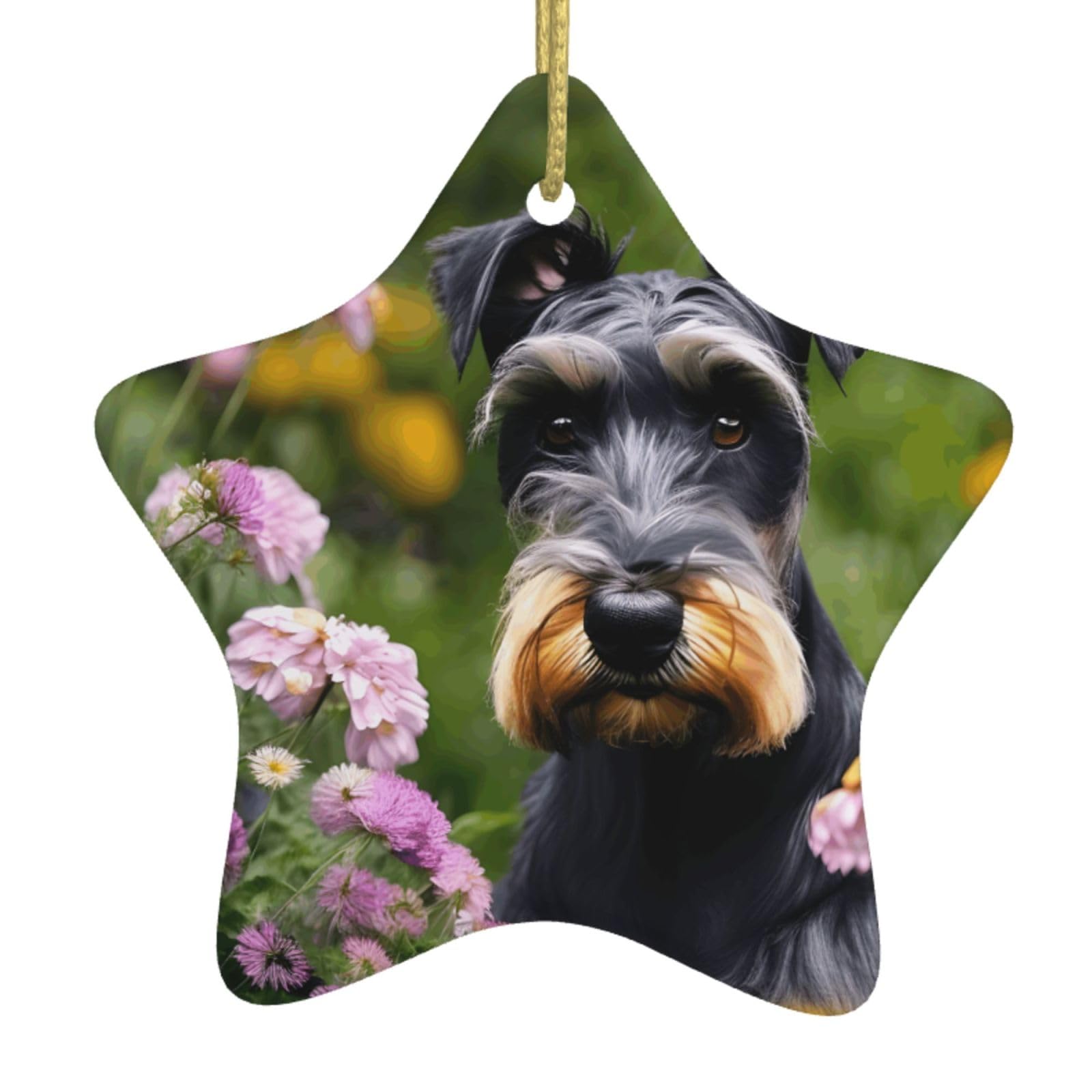 Nbtghga White Schnauzer Print Christmas Ornaments, Ceramic Hanging Ornament, Round Shape Decorations