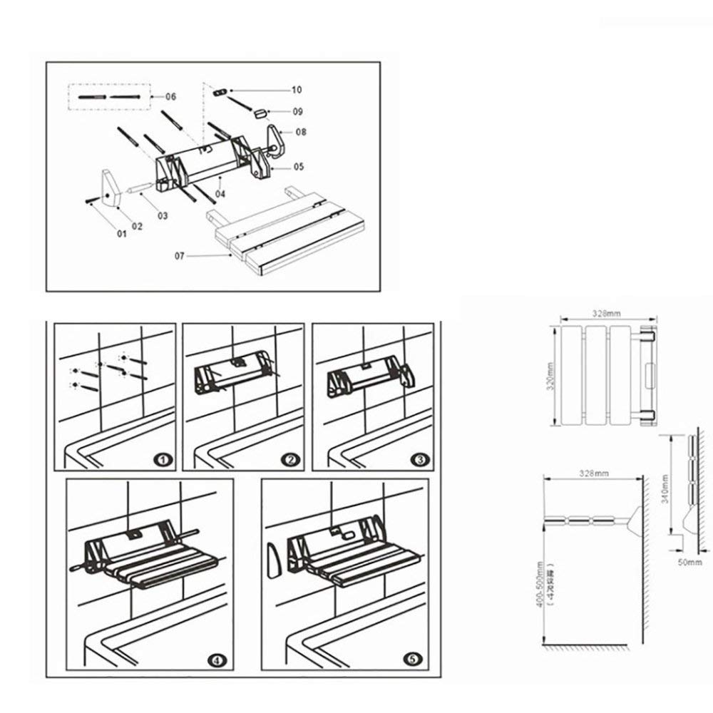 Baño Banqueta De Baño Taburete De Baño para Fortalecer Silla Plegable Silla De Ducha Silla De Pared Banco De Pared Cambiar Zapatos Taburete Taburete De Pasillo,Smoothwhite