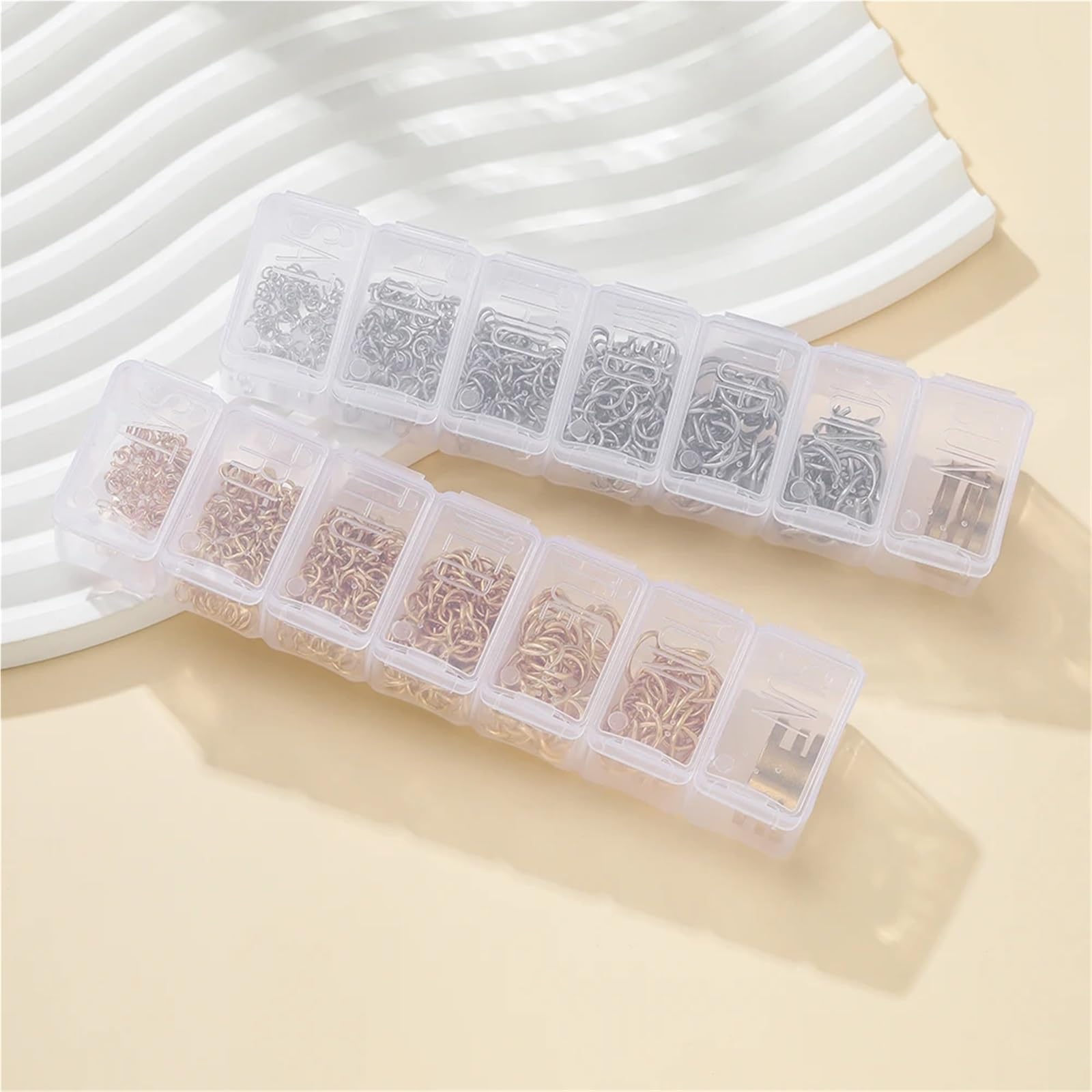 Edelstahl-Binderinge, 8 Boxen, Edelstahl, 7 Größen, goldfarben, Stahlfarbe, offene Binderinge-Sets für DIY-Armbänder, Halsketten, Schmuckherstellung, Zubehör (Gold)