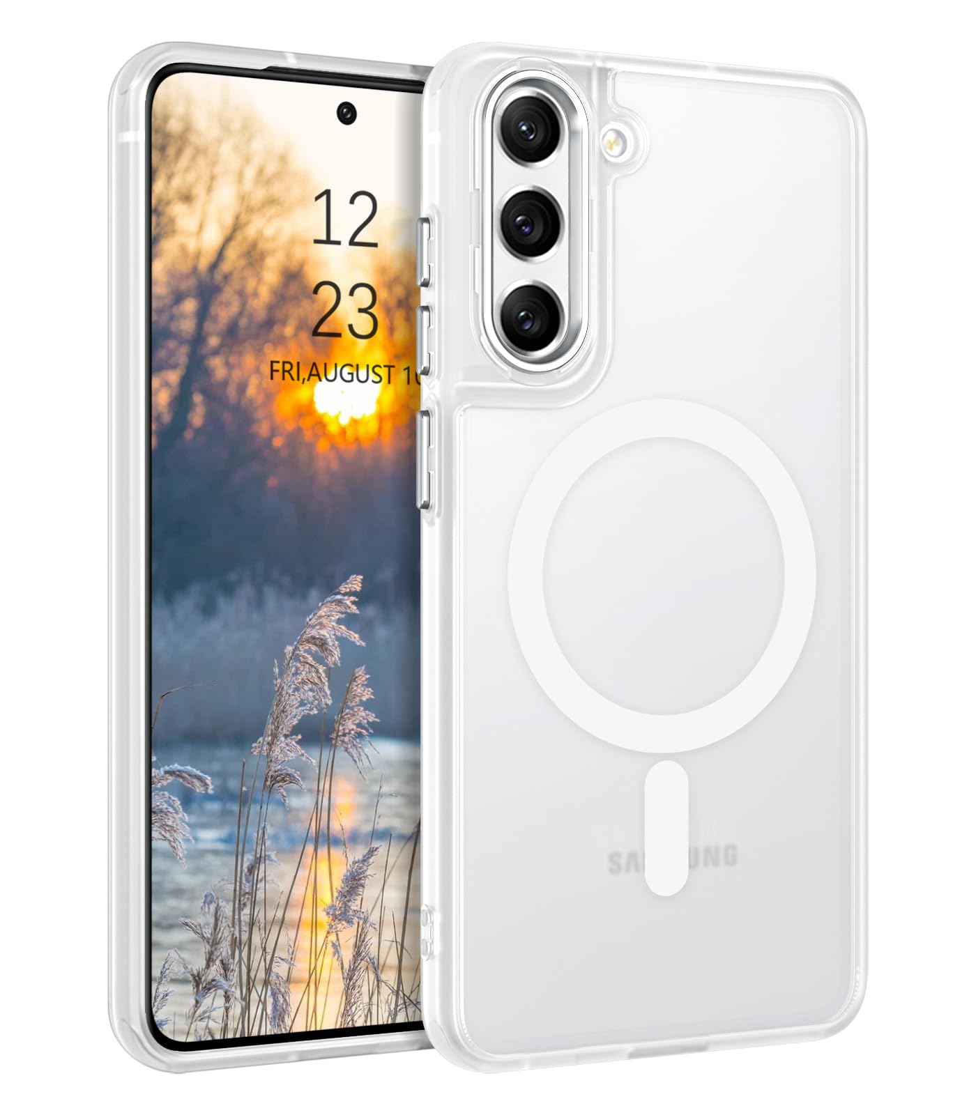 DUEDUE for Samsung Galaxy S21 FE Case Magnetic[Compatible with Magsafe], Translucent Matte Back Full Body Protective Cover Anti-Scratch Shockproof Phone Case for Samsung S21 FE 5G, White