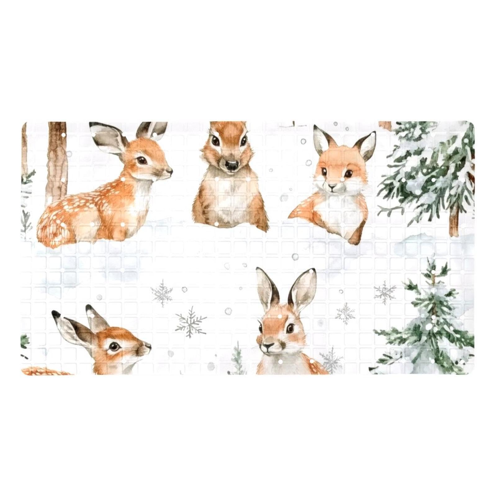 Rutschfeste Badematten für Badezimmer, Motiv: Weihnachtstiere und schneebedeckte Bäume, rechteckige Badewannenmatte, maschinenwaschbar, 40 x 70 cm