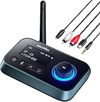 SOOMFON 3-in-1 Bluetooth 5.0 Transmitter Receiver for TV - Dual Link to 2 Headphones, LCD Display, Volume Control, 100ft Range, Optical AUX RCA