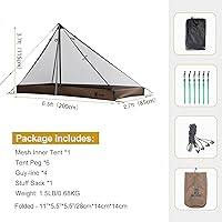 Vista 3 de OneTigris Tienda de campaña tipo tipi de malla, ultraligera para 1 persona, con suelo de bañera impermeable para acampar al aire libre, senderismo