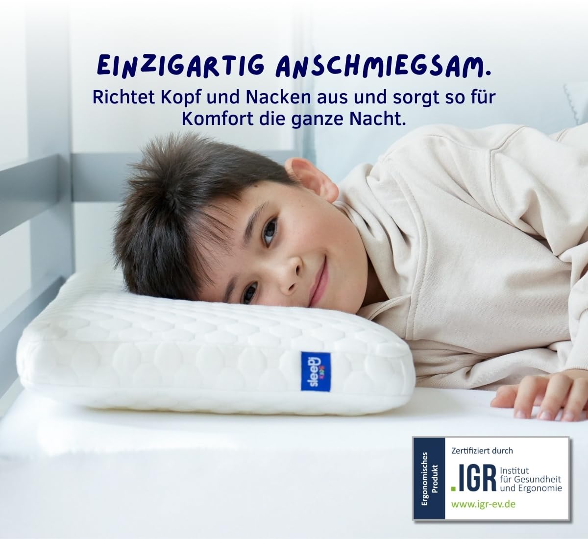 sleepi® Kids Comfort | Comfort Nackenstützkissen für Kinder ab 3 Jahre | 60 x 30 x 7cm | ergonomisches Kinderkissen | Orthopädisches Kissen | Kindernackenstützkissen
