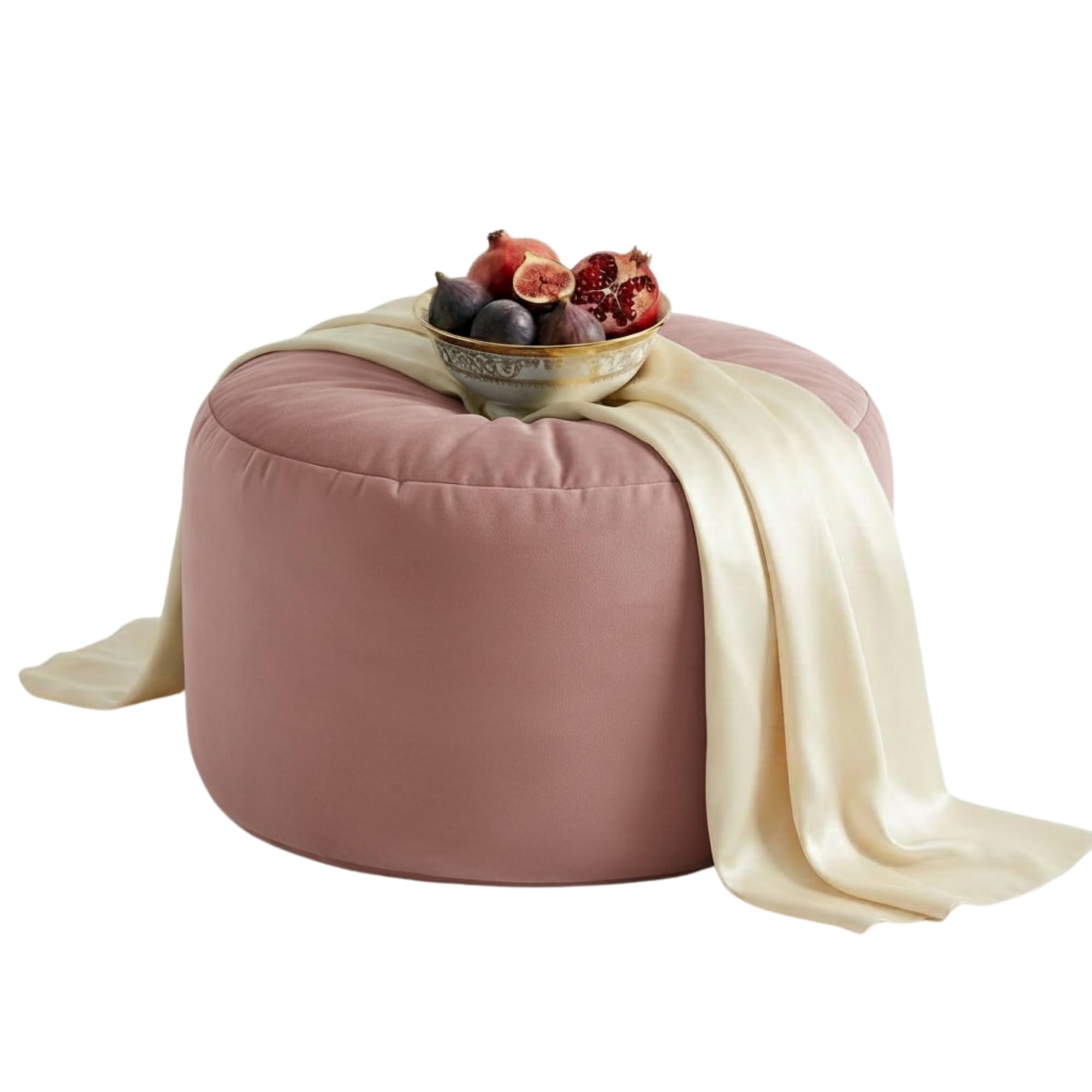 Kosiproducts Velvet Beanbag Ottoman Round Circle Footstool Pouf Chair Pouffe soft luxury Polyester (English Rose 55x55x35)