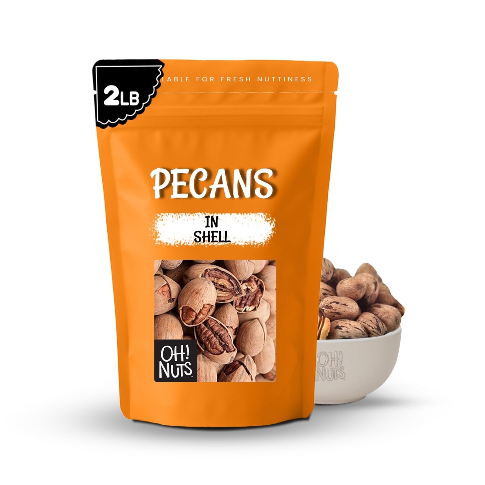 Oh! Nuts Pecans in Shell | Low-Carb, High-Protein Keto Snacks | Resealable Stay-Fresh 2-Pound Bulk Bag | All-Natural, Premium Nuts in Shell Without Salt or Sugar | Healthy Vegan, Gluten-Free Snacking