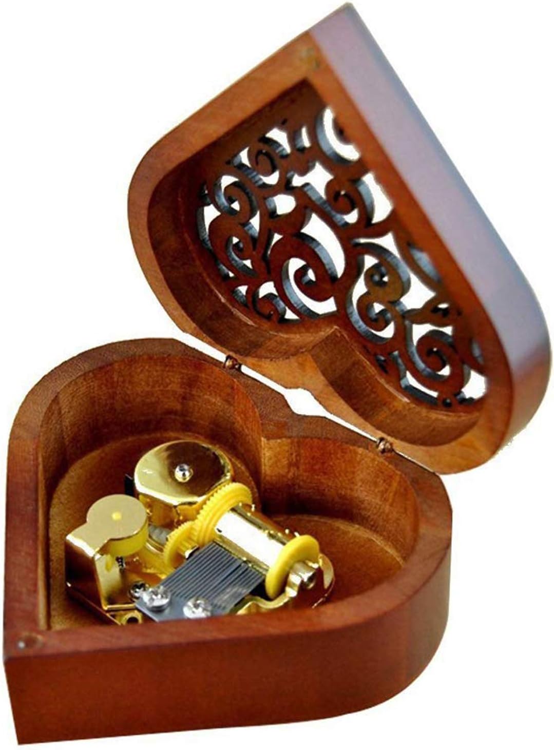Heart Shaped Vintage Wood Carved Mechanism Musical Box Wind Up Music Box Gift for Christmas/Birthday/Valentine's Day, Melody Castle in The Sky