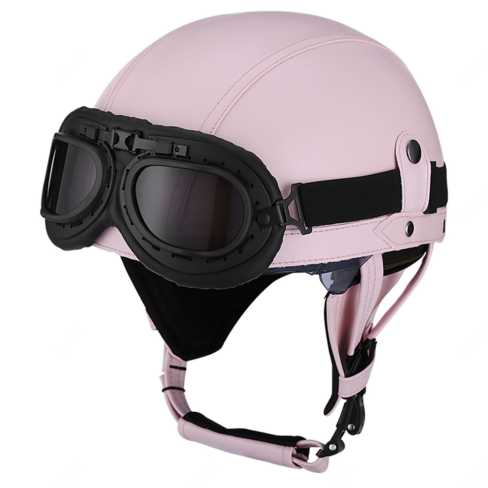 Casque de moto vintage en cuir EBAYIN demi-coque jet homologué pour cyclomoteur et scooter