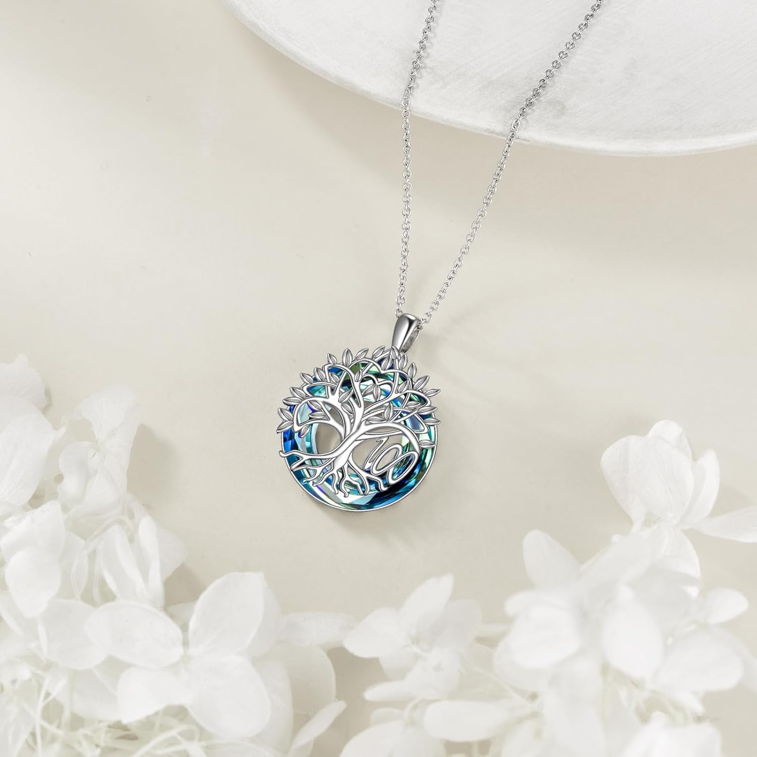 16th 18th 30th 40th 50th 60th 70th 80th 90th 100th Birthday Gifts Necklace for Women Sterling Silver Tree of Life Necklace with Blue Crystal Mothers Day Christmas Jewelry Gifts for Mother Women Wife