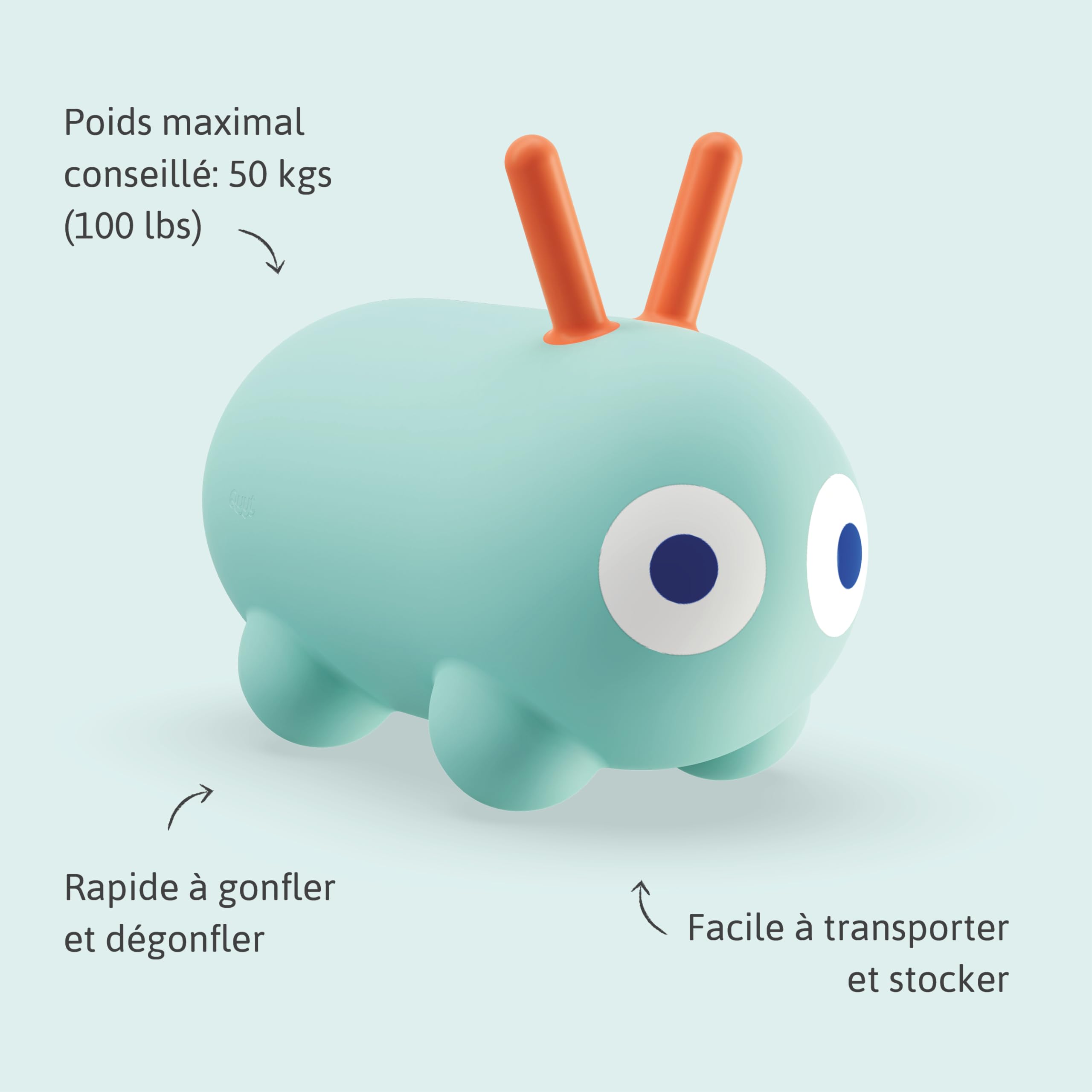 QUUT – Skippi Animal Sauteur – Juguete inflable – interior y exterior – Bomba incluida – 35 x 46 cm – Regalo – Diseño – a partir de 12 meses (verde menta)