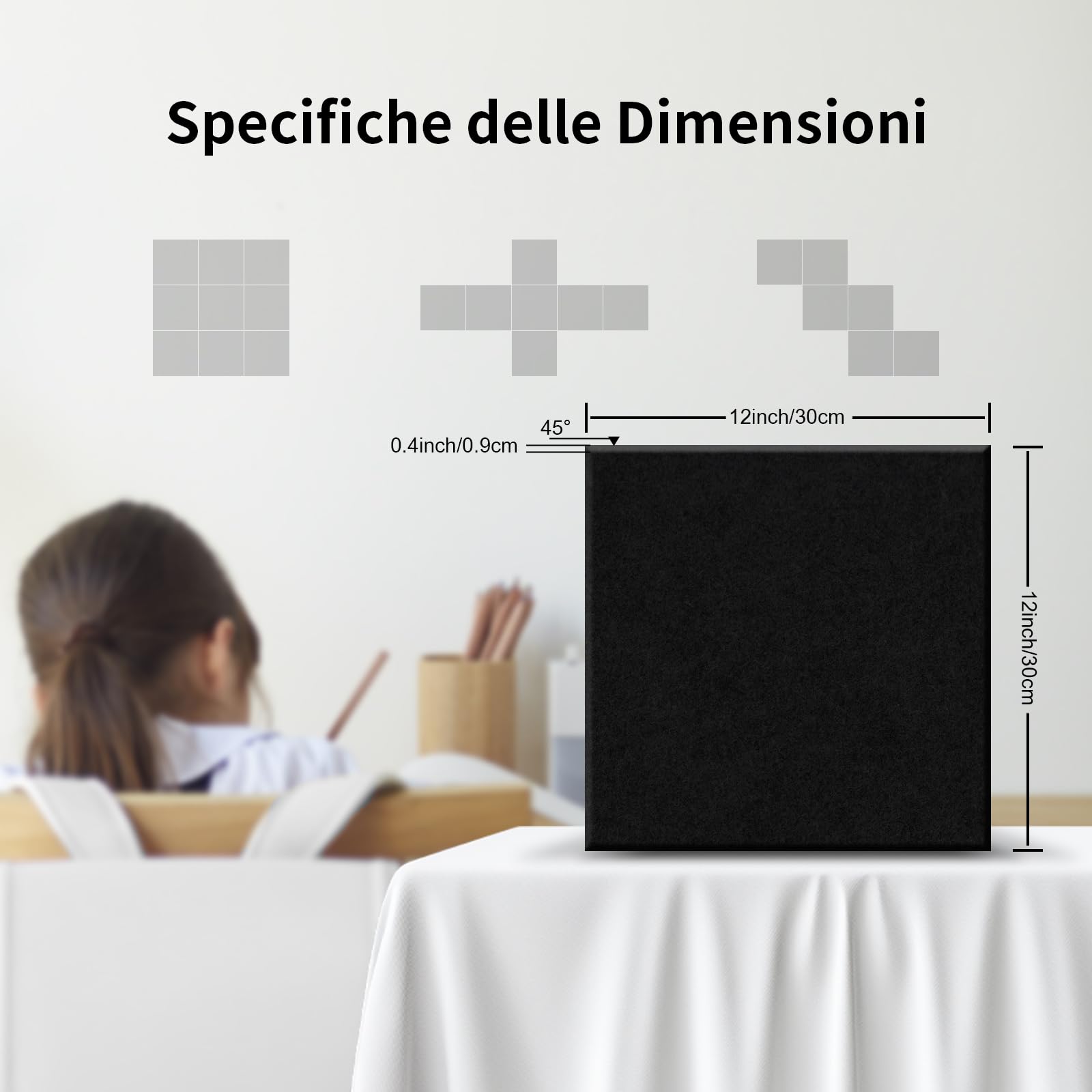 36 pezzi Pannello Fonoassorbente Quadrati Autoadesivi,Insonorizzazione Stanza,Copertura 3.24㎡,Alta Densità 230kg/m³ NRC 0.95, Pannelli Fonoassorbenti Decorativi,per Pareti e Porte,Sala Giochi