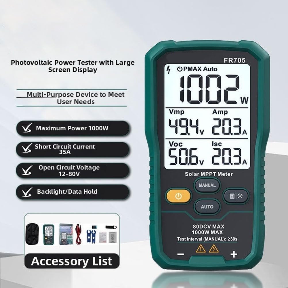 Tester fotovoltaico FR705 per professionisti dell'energia solare misura l'uscita del pannello in condizioni di carico e circuito aperto (FR705E)