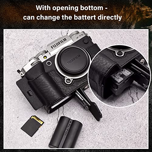 MUZIRI KINOKOO Fuji XT5 Case, Protective Case Compatible for Fuji XT5/X-T5 Camera - Genuine Leather Half- Body Bottom Case - Black - Image 3