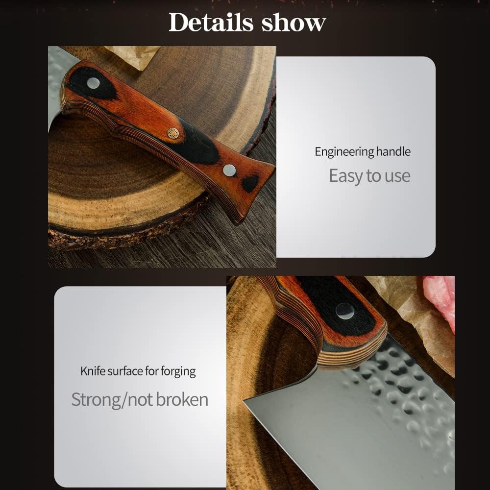 Meat Cleaver Knife, 7'' INCH Stainless Steel 5c1r5 Chopping Cleaver Knife Wood Handle Butcher Meat Fish Cooking Accessory Tools Slaughter Slicer