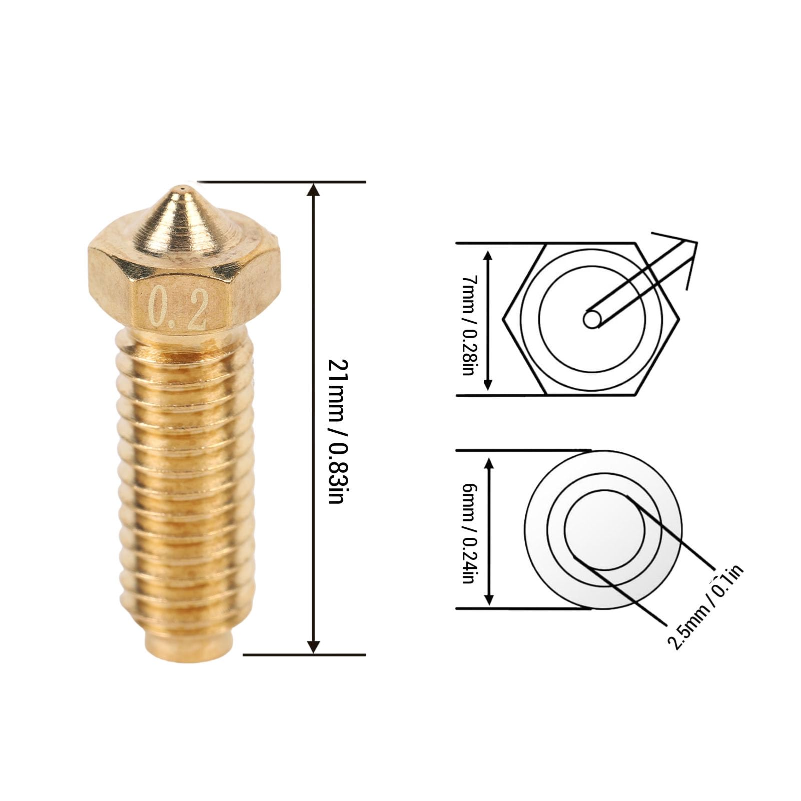 Cocoarm Boquilla de Latón para Impresora 3D, Kit de Boquilla Hotend Duradera para 3 Combos, Compatible con Múltiples Filamentos y Altas Temperaturas (0,2 mm)