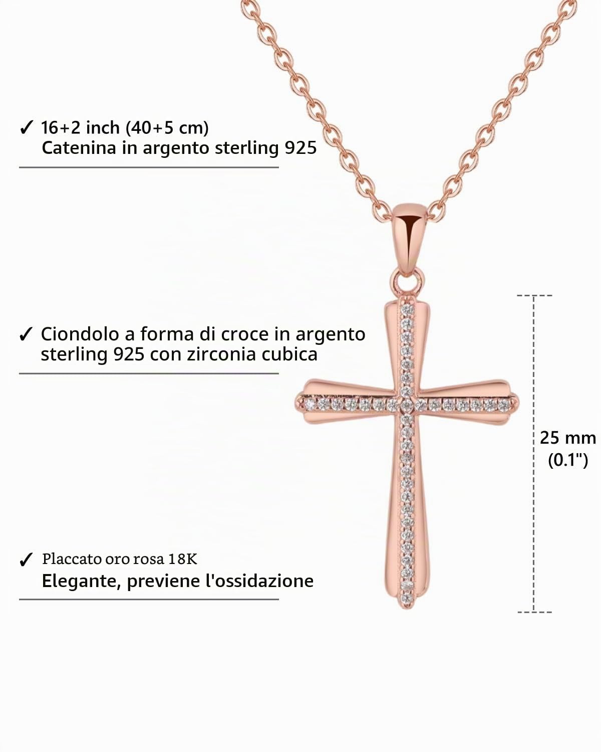 GAVU Collana in Argento con Ciondolo Croce con Piccoli Diamanti da Donna