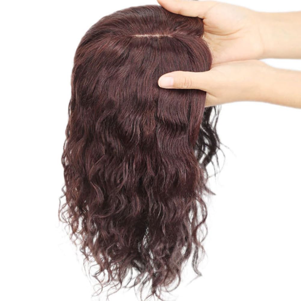 Hair Topper Clip Im Toppers Curly Wavy Human Hair with Bangs For Women Thin Hair (Dark brown,30cm)