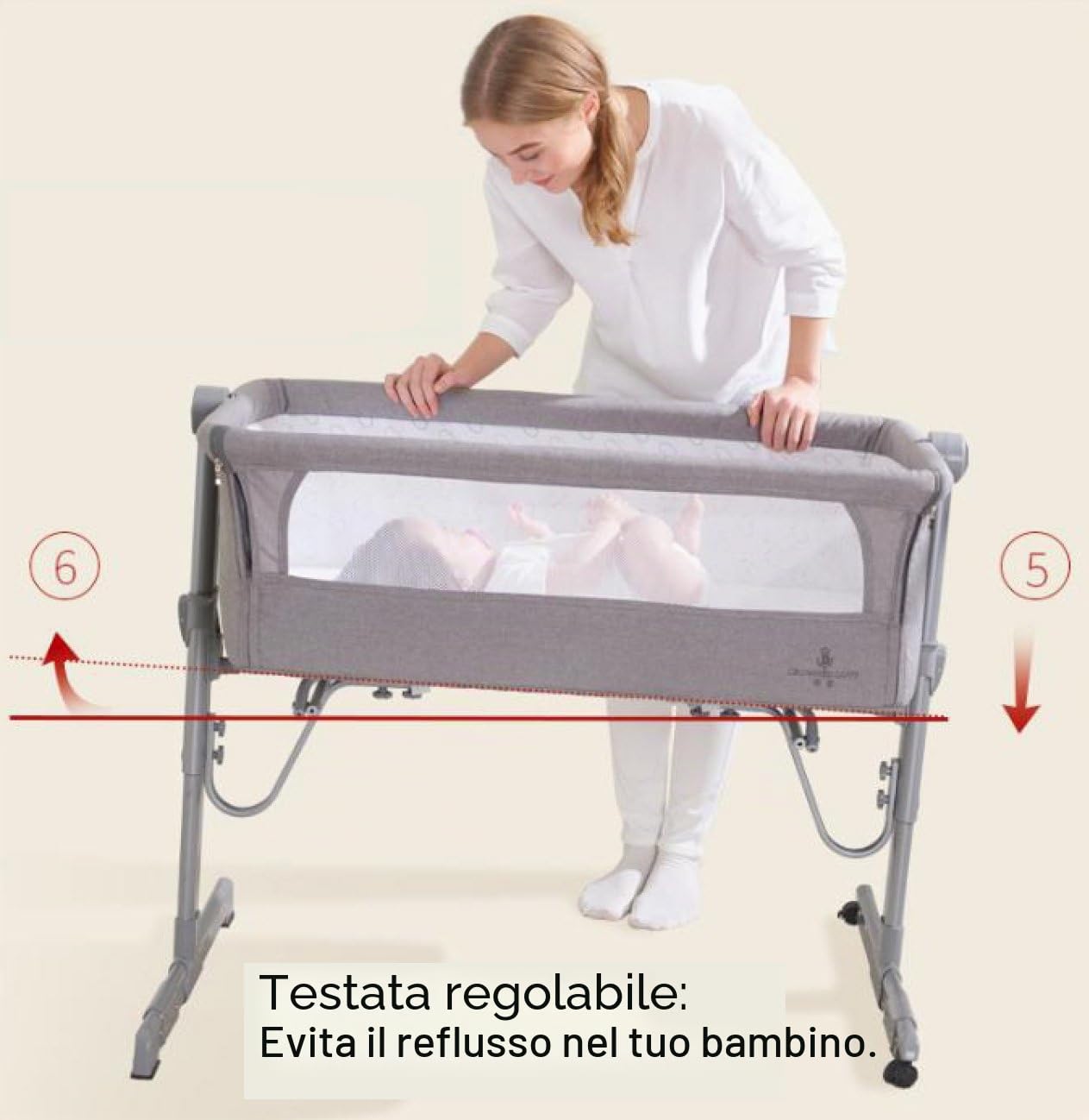 Mini culla Co-sleeping Star Ibaby – Regolabile in diverse altezze, reclinabile – Materasso incluso, colore: grigio