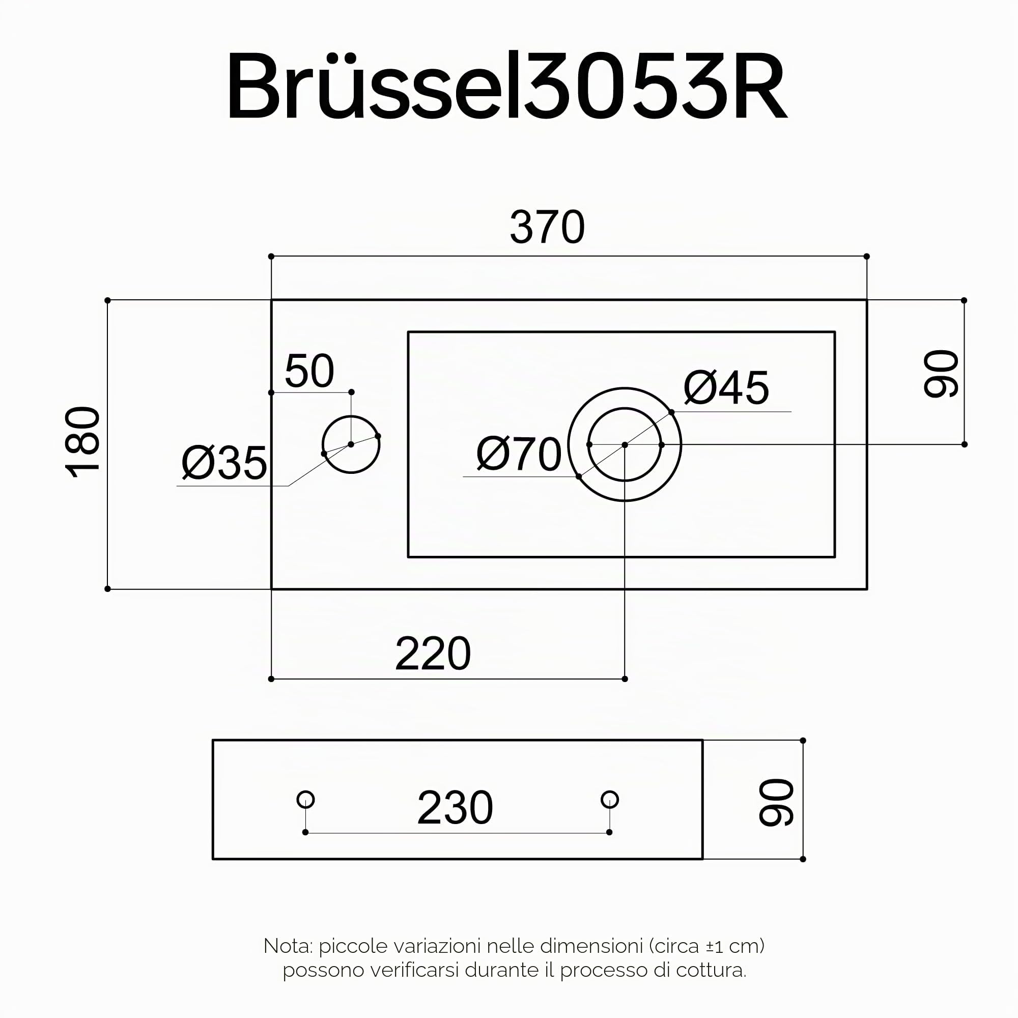Mai & Mai Lavabo Bagno Sospeso 37.5X18X8.8cm in Ceramica, Brüssel3053R | Lavandino Bagno Rettagolare, Nano Rivestimenti Inclusi, Bianco