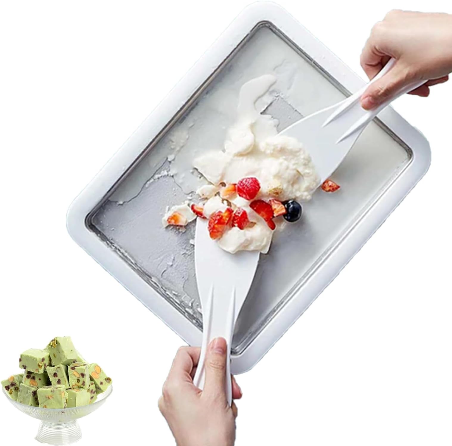 Petrus Ice Cream Roll Maker - Instant Cold Plate with 2 Scrapers, DIY Mini Ice Cream Plate Maker, Sweet Roller (White, one size)