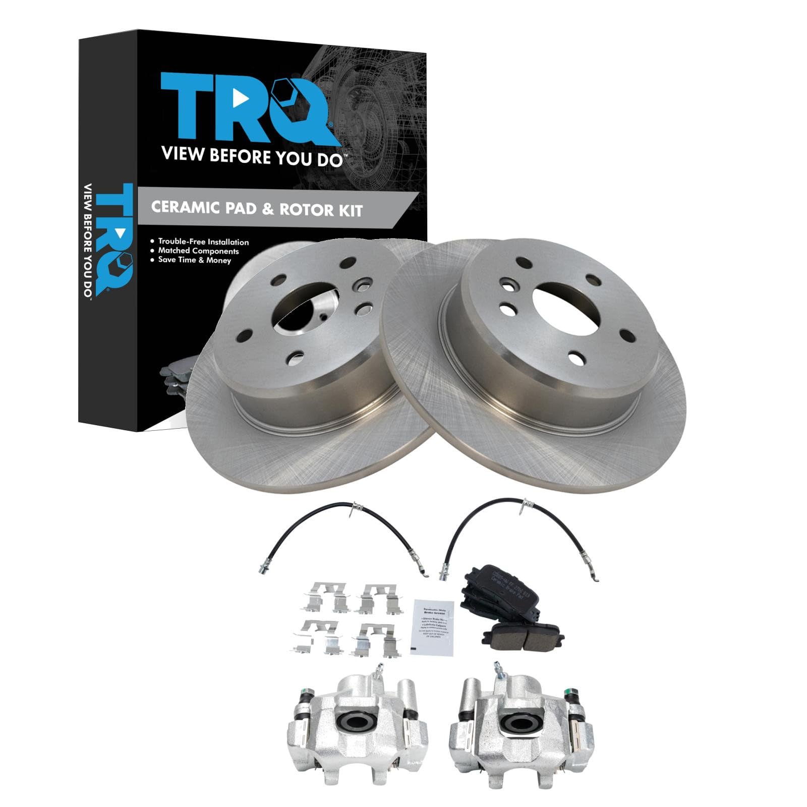 TRQ Rear Brake Pad &amp; Rotor Kit Ceramic Compatible with 2001-2003 Toyota Highlander