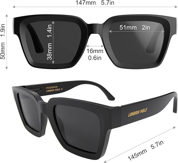 LONDON MOLE Phoenix Sunglasses | Oversized square/rectangular/trapezoidal frames | Unisex | Spring Hinges