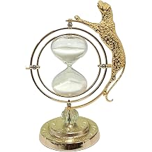 Hourglass 60 Min Sand Timer Golden Metal Leopard Desk Decor | Decorative Time Keeper, 360 Rotating, White Sand, 12 In Tall, Solid Base, Desktop Decoration