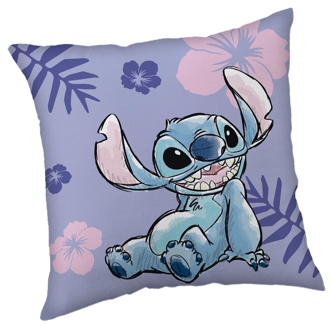 Disney Lilo & Stitch Cushion – Purple 40cmx40cm | Soft Decorative Throw Pillow for Girls Bedroom, Sofa or Nursery | Official Merchandise | Stitch Gifts For Girls | Square Plush Pillow