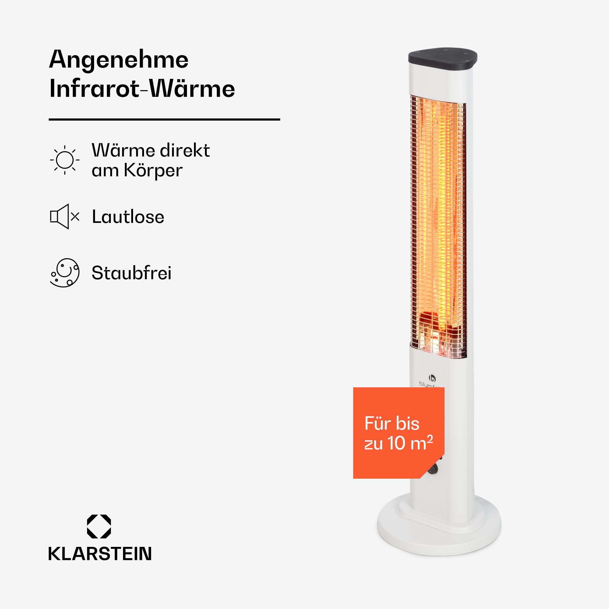 blumfeldt Infrarotheizung, Heizstrahler für den Innenraum, Infrarotheizung Standgerät, Sicher Elektroheizung mit Kippschutz, Energieeffiziente Heizung mit IP65, Terrassen-Heizstrahler, 1200 Watt