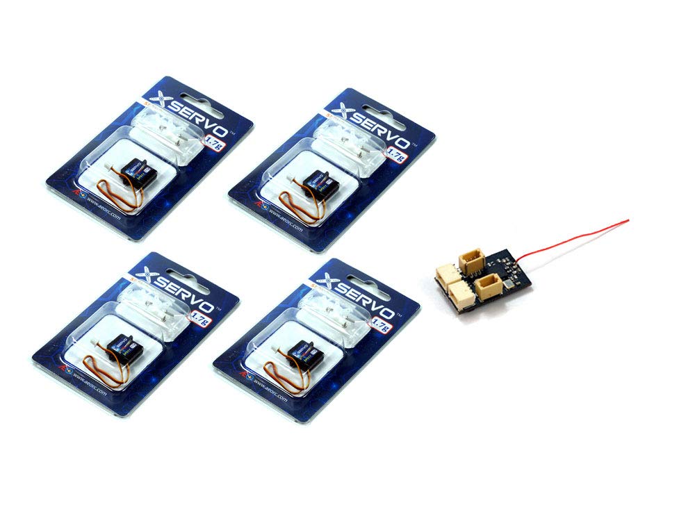 Servo digital de 1.7 G de alta velocidad y alto par X-Servo con enchufe de 1.00 pines, 4 micro servos con mini receptor opcional para helicóptero de avión RC (SP017B-4-144)