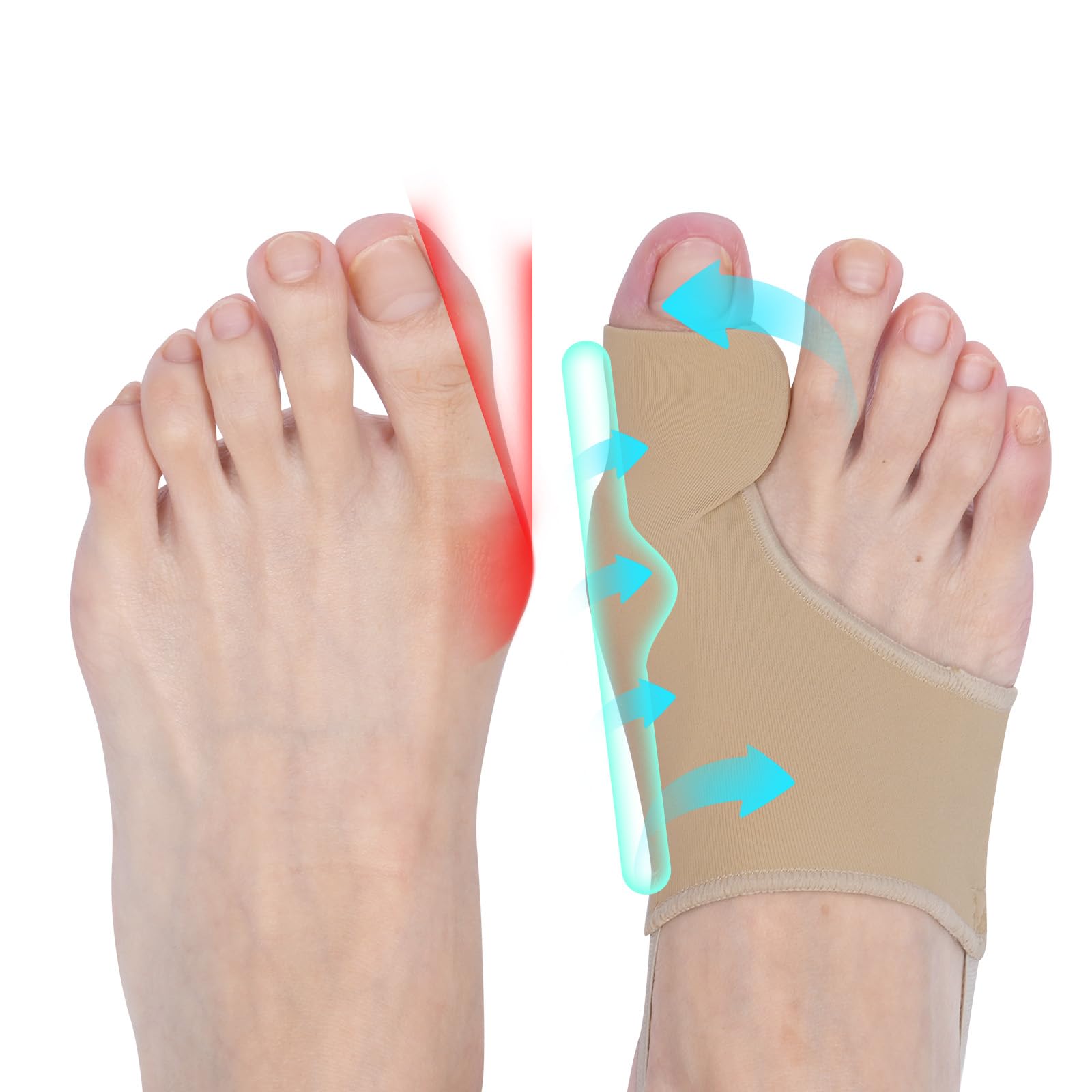 Mageeh 2Pcs Bunion Corrector for Women Big Toe, Bunion Corrector for Men Hallux Valgus Pain Relief, Big Toe Separator, Comfortable, Breathable & Non-Slip Hammer Toe Straightener, Day/Night Support