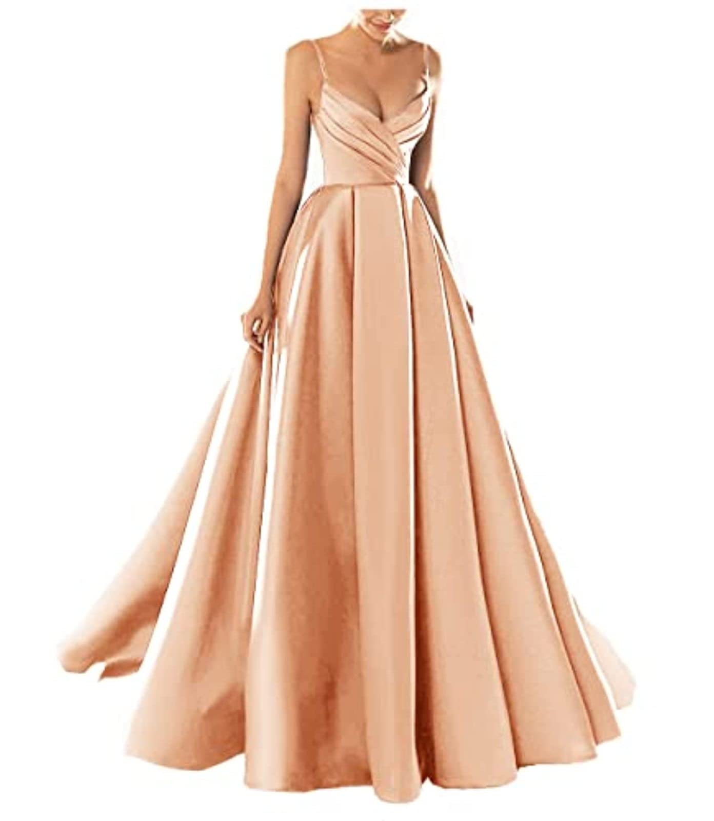 yhfshop Formal Long Evening Party Dress,Sexy V-Neck Spaghetti Strap Satin Evening Dress,Grape Purple,US8,Gowns Evening Bridesmaid Dresses — view 8